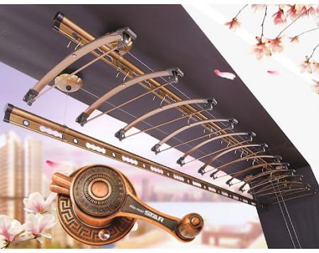 Giàn Phơi Gắn Trần - Quay tay - Dây kéo H009